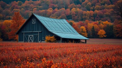 Rustic Autumn Barn Field - AI Photorealistic Landscape