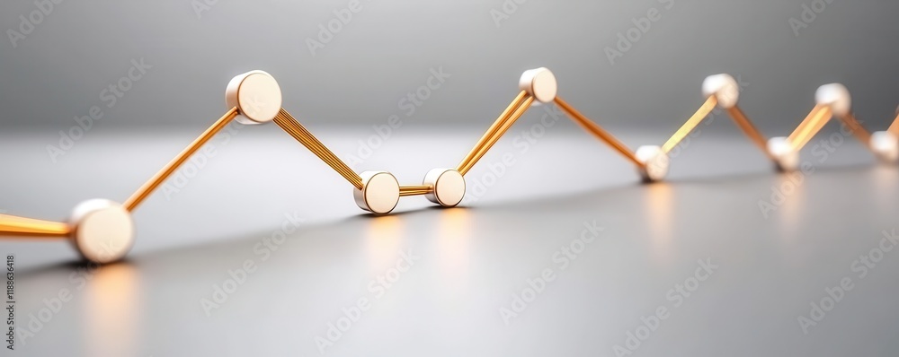 Poster abstract gold line graph with white nodes financial growth concept 3d render