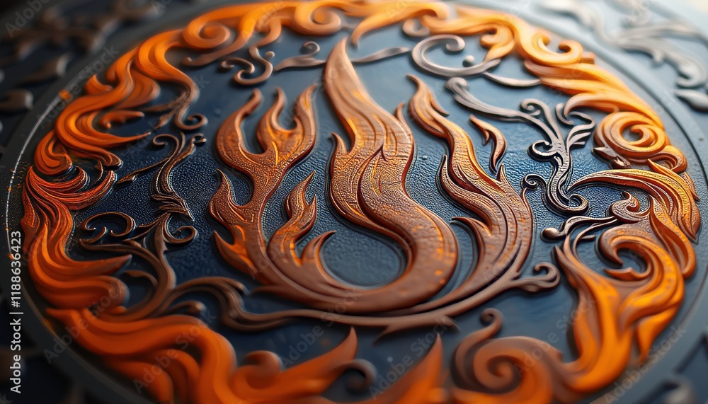 Poster ornate flame design with intricate patterns in 3d art