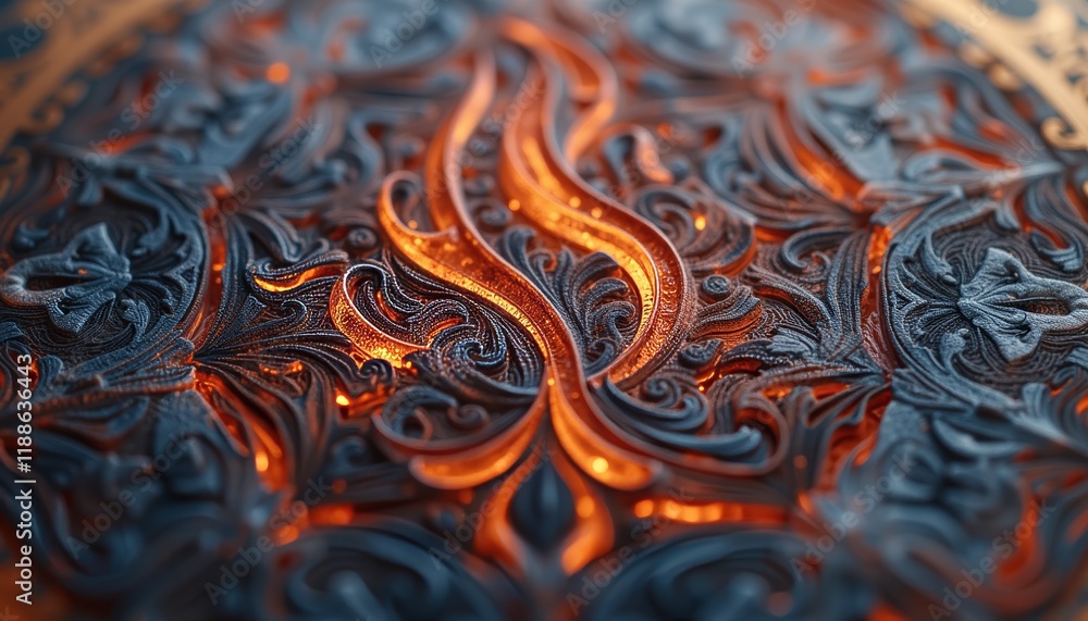 Poster ornate flame design with intricate patterns in 3d art