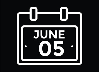 June 5 daily calendar icon - White Background
