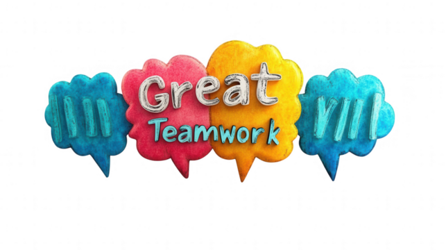 Speech bubble icon with "Great Teamwork" label, celebrating Employee Appreciation Day, isolated on white, PNG file, transparent background.
