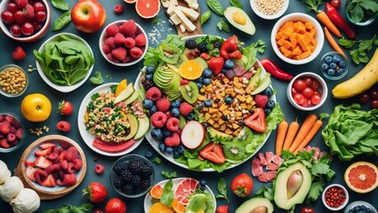 Creative healthy nutrition collage with space for ideas