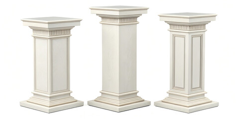 Obraz premium A Set of Three Pedestals Isolated on a White Background, Perfect for Showcasing Creative Works