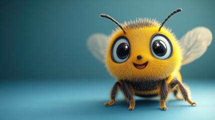 Adorable 3D Render of a Fuzzy Bumblebee Awaiting Your Attention  with a Cheerful Smile