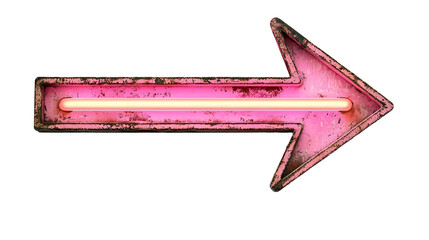 Vintage Neon Pink Arrow Sign Pointing Direction in Retro Grunge Style