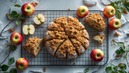 Delicious dutch apple crumble bread on rack