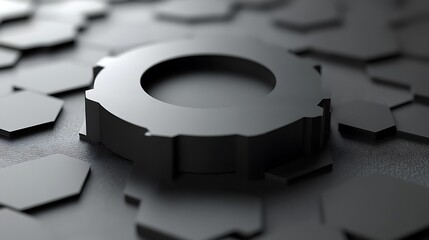 Abstract Black Gear on Hexagon Surface