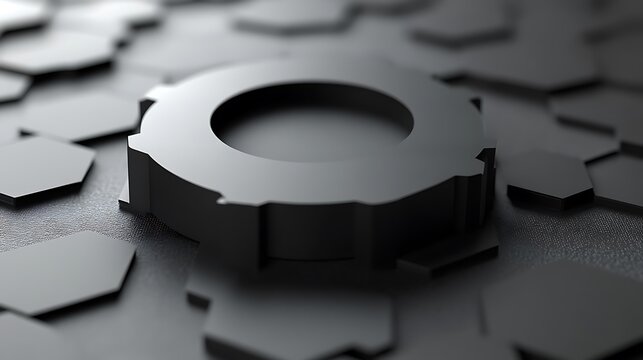 Abstract Black Gear on Hexagon Surface