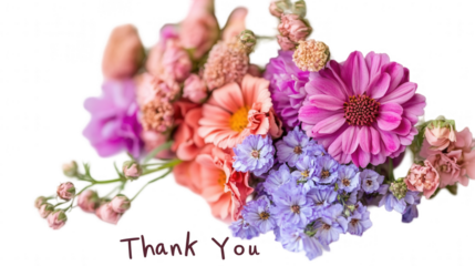 Elegant "Thank You" card with floral border, perfect for Employee Appreciation Day, isolated on white, PNG file, transparent background.