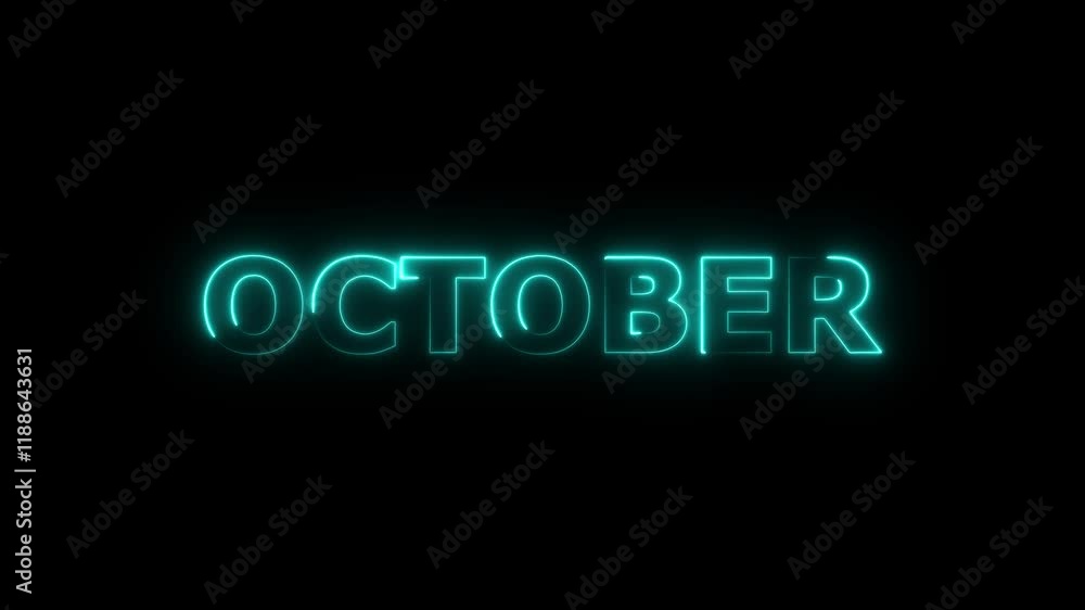 Poster abstract glowing text month october light neon effect background.day of month with transparent backg