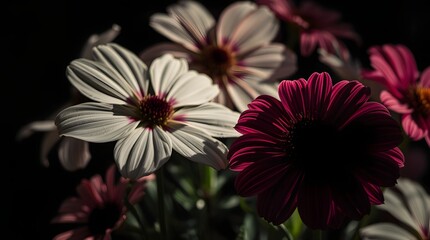Vibrant field of orange, red, and blue flowers in full bloom.