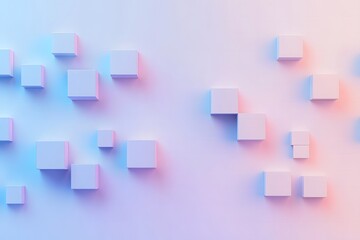 Obraz premium Minimalist 3D digital cubes glowing softly in an orderly pattern with an empty space in the center for a brand name