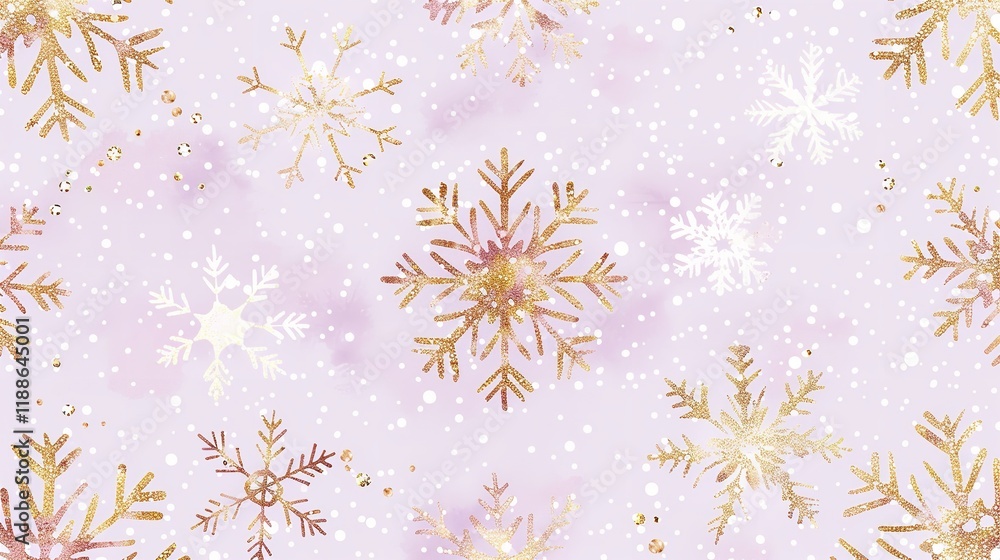 Poster golden snowflakes are displayed in close-up on a light pink background that is studio-clean with eno
