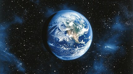 Earth, planet, space, cosmos, universe, stars, galaxy, night, blue, world, globe.