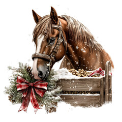 Cute Winter Rustic Horse Clipart Vector Illustration