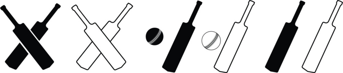 Cricket bats icon set. Cricket game vector collection isolated on transparent background. cricket tournament ball and cricket bat elements template. vintage for clubs and team. Sports sign for web app