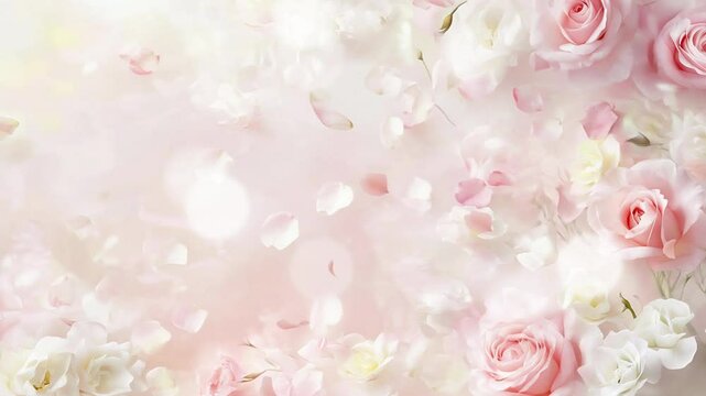 Falling rose petals. Pink spring. Loop video background.generated AI.(AI023)