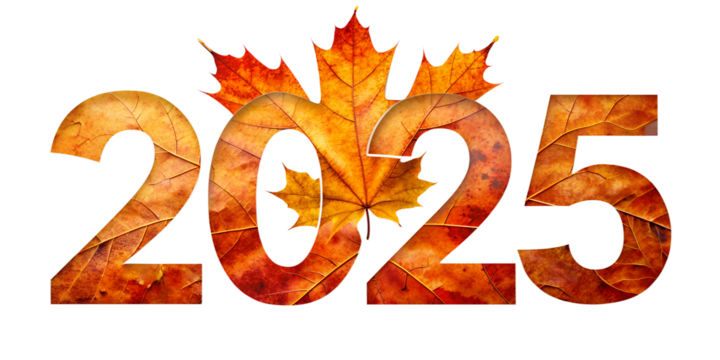maple leaf text effect 2025 isolated on white background .Transparent PNG