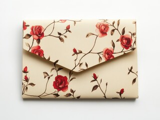 Delicate envelope with rose vine design for romantic occasions in studio setting