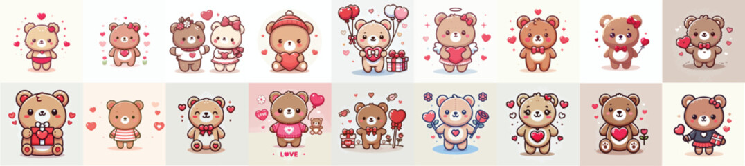 brown valentine teddy bear set