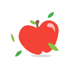 Cartoon design of a red apple with its leaves