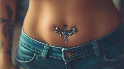 of a belly with a piercing, highlighting a modern and stylish accessory 