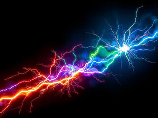 Rainbow-colored electric lightning bolt with dramatic effect. Generative AI