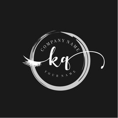 KQ Elegant Circular Logo Design with Feather and Calligraphic Text