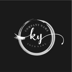 KY Elegant Circular Logo Design with Feather and Calligraphic Text