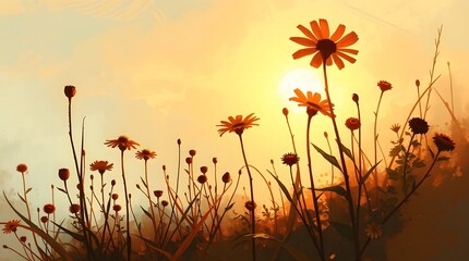 Obraz premium Vibrant field of orange, red, and blue flowers in full bloom.