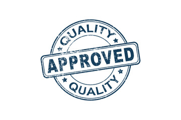 Rubber blue stamping that says 'Approved'. Quality seal concept. Premium quality. PNG transparent...