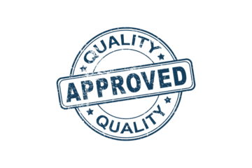Rubber blue stamping that says 'Approved'. Quality seal concept. Premium quality. PNG transparent background.