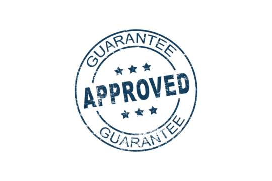 Rubber blue stamping that says 'Approved'. Quality seal concept. Premium quality. PNG transparent background.