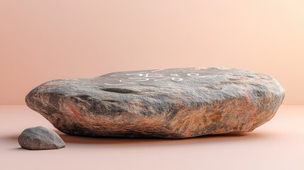 Obraz premium Serene Stone Still Life: A Minimalist Rock Formation on a Peach Background