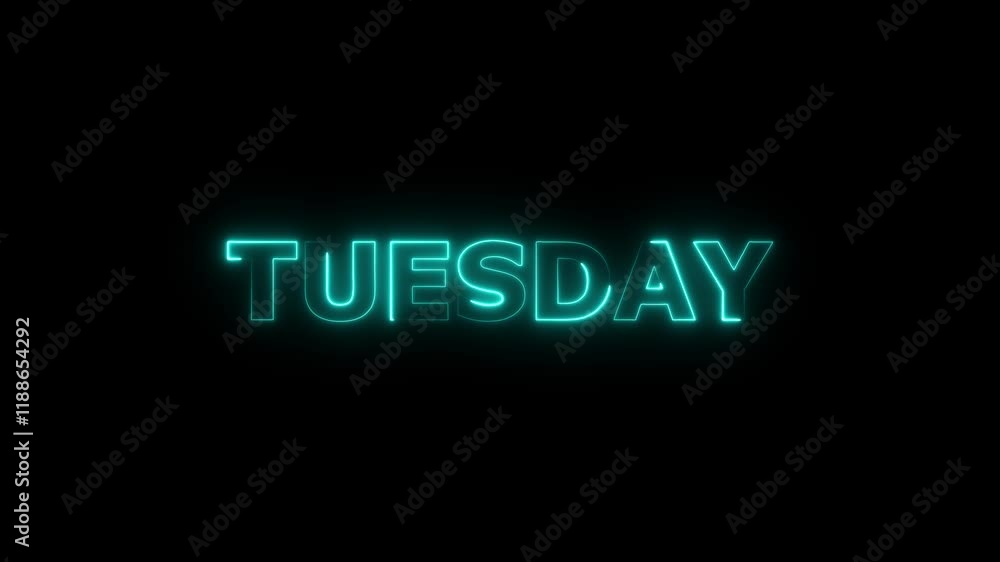 Poster abstract glowing text day tuesday light neon effect background.day of week with transparent backgrou