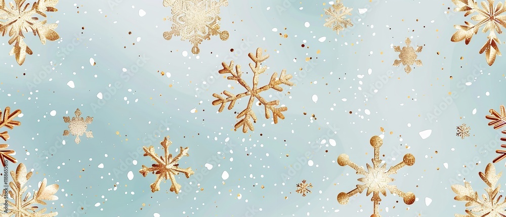 Fototapete golden snowflakes are shown in close-up on a sky blue background that is studio-clean, with enough o
