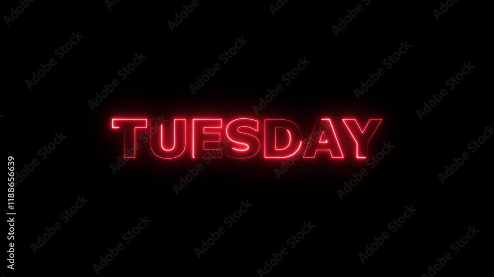 Poster abstract glowing text day tuesday light neon effect background.day of week with transparent backgrou