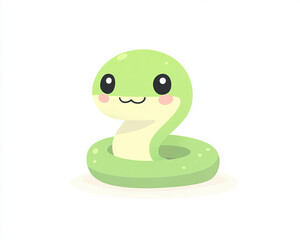 A charming green snake illustration on a white background, designed in a simple and cute cartoon style. Perfect for playful uses like games or children's projects.