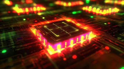 Obraz premium Illuminated CPU on circuit board.