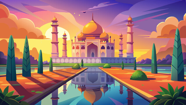 Sunrise at Taj Mahal on Jamuna river