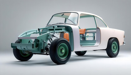 Modern Vintage Car Design with Exposed Interior and Chassis