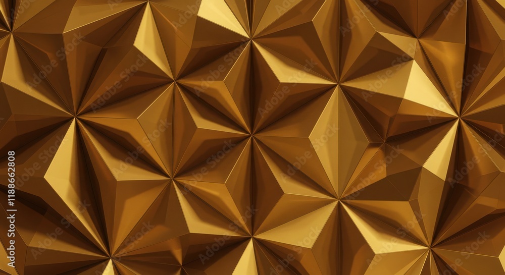 Poster golden 3d abstract geometric pattern with pyramid shapes and reflective shiny textures