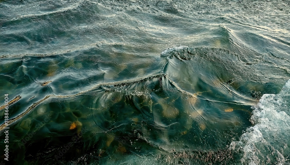 Aufkleber serene emerald water surface with flowing ripples and light reflections, perfect for abstract nature