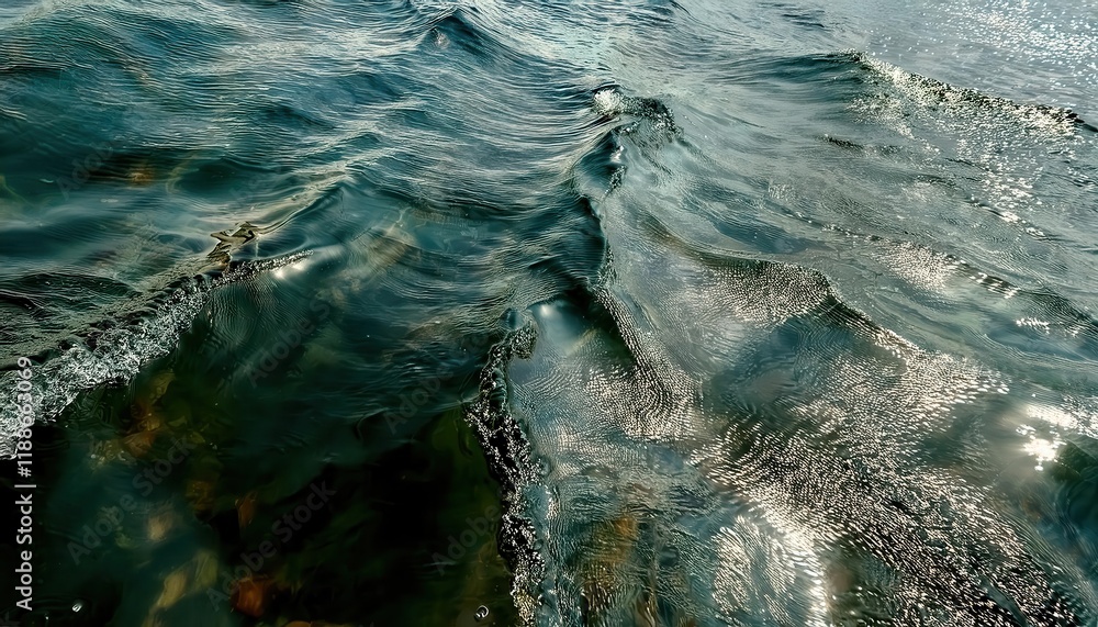 Aufkleber serene emerald water surface with flowing ripples and light reflections, perfect for abstract nature