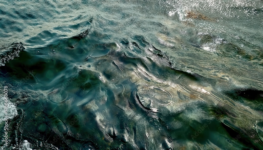 Aufkleber serene emerald water surface with flowing ripples and light reflections, perfect for abstract nature