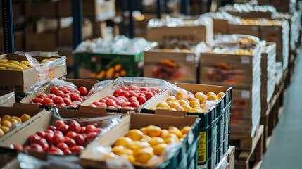 Vibrant Fruits in Warehouse: A Colorful Harvest Scene
