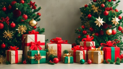 Festive card adorned with gifts and cheerful decor