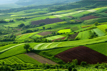 Naklejka premium Agricultural landscapes transforming from lush green to arid land due to the effects of global warming and climate change