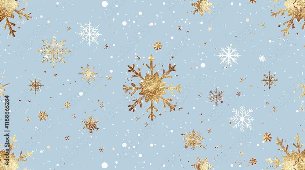 Fototapete golden snowflakes are shown in close-up on a sky blue background that is studio-clean, with enough o